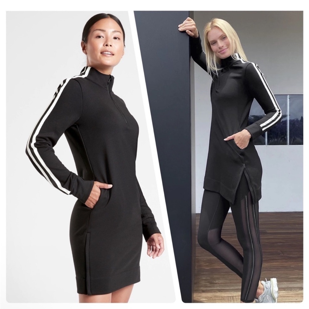 ATHLETA Crosstown Track Dress Black white stripe‎ size small